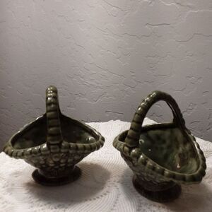 Small Green Baskets with fruit design on the sides ~Vintage~ Possible Shawnee